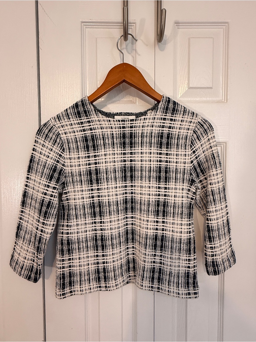 Vince Cropped Bouclé Plaid Top